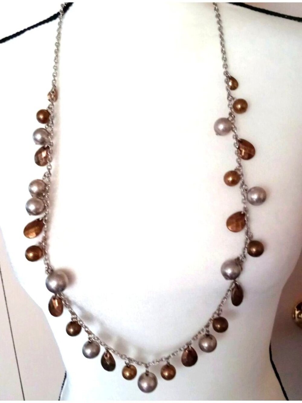 Eclectic Long Chain Dangle Bead Necklace Gold Silver Ruby Rd 35"